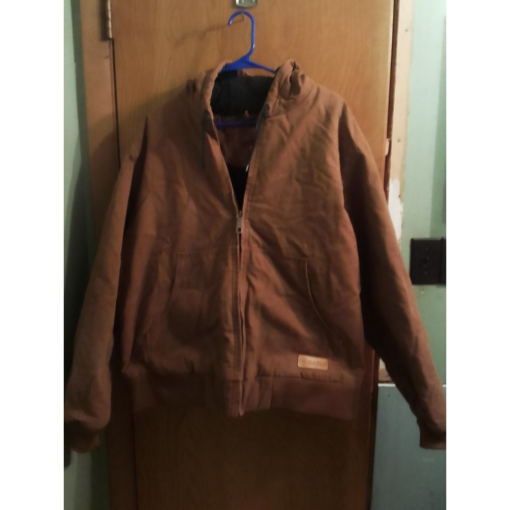 Mens Brown Canvas Ranch Tough Lined Hooded Zip Up Work wear Jacket Size XL(23" X